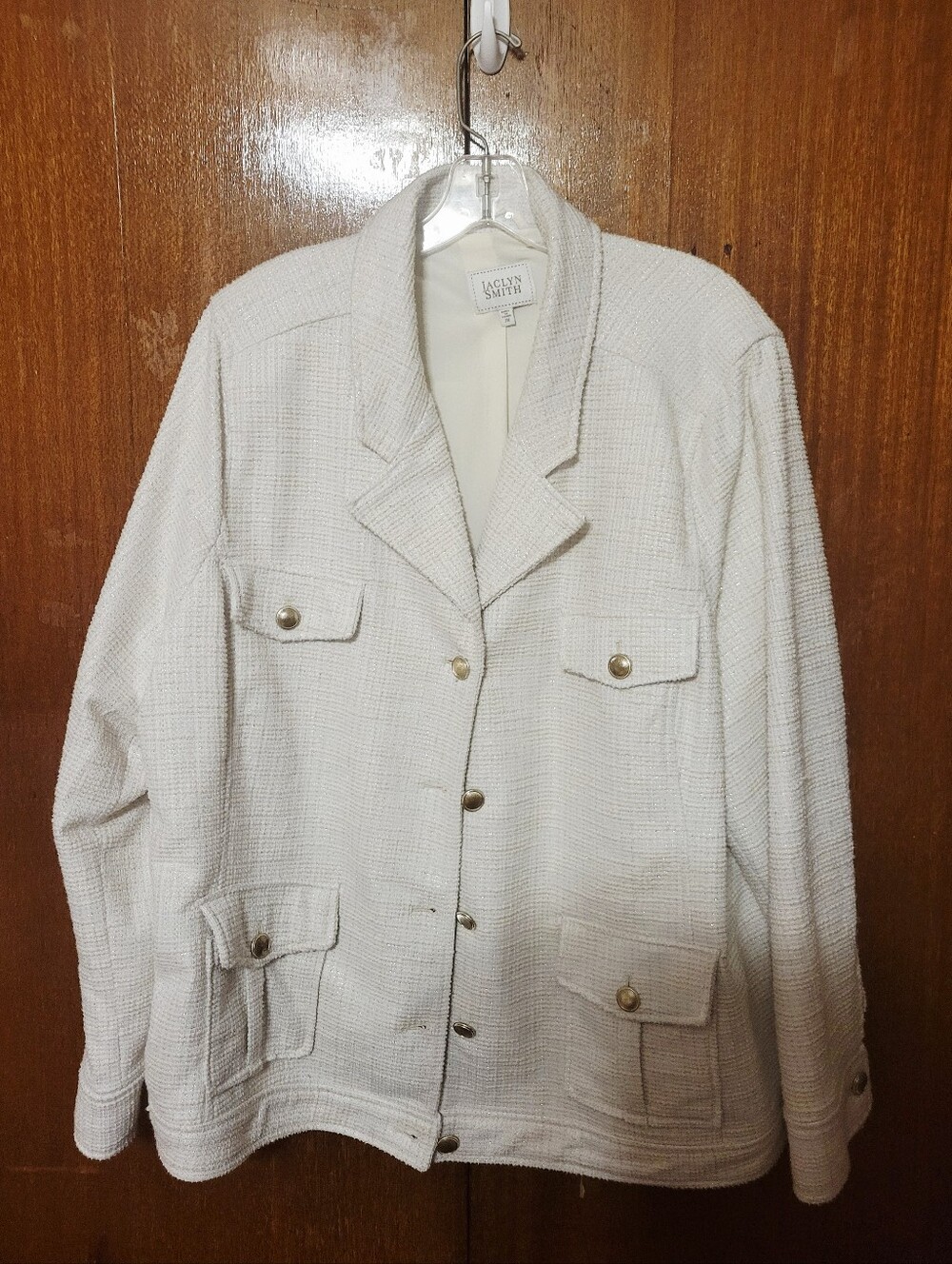 Jaclyn Smith Cream Textured Button-Front Blazer